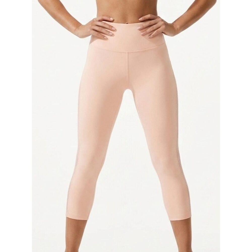 Reebok Blush Pink Mesh Panel Crop Capri Leggings Size L Large